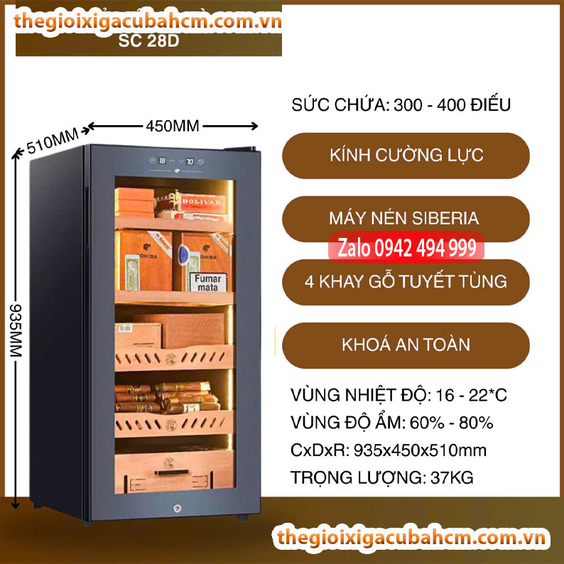 TỦ BẢO QUẢN XÌ GÀ GOLDEN FIRE SC 28D – HUMIDOR CAO CẤP, KIỂM SOÁT NHIỆT & ĐỘ ẨM CHUẨN CHUYÊN NGHIỆP