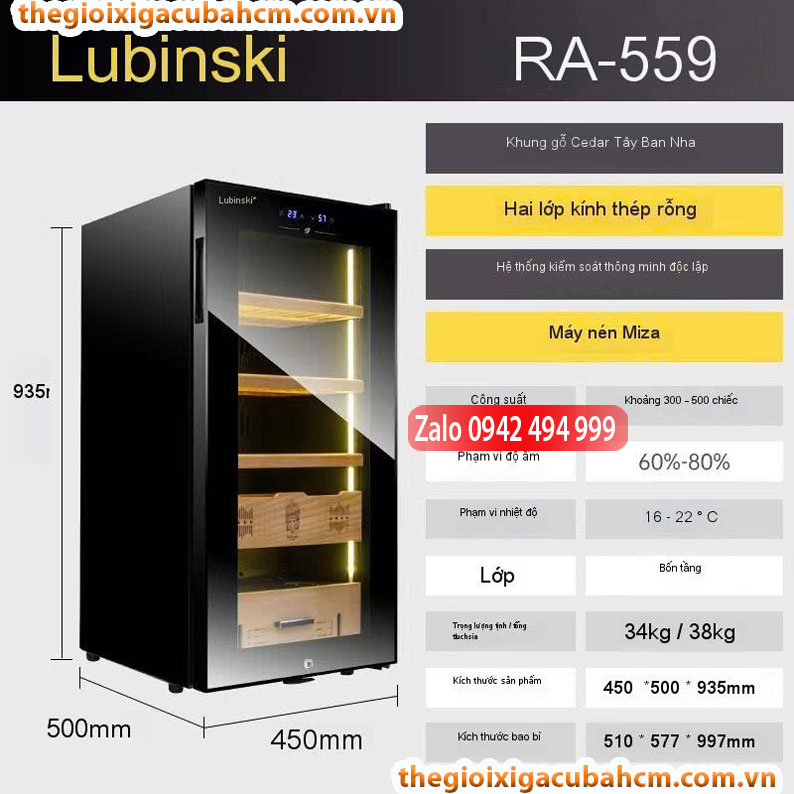 TỦ BẢO QUẢN XÌ GÀ LUBINSKI RA559 ĐỰNG 400 ĐIẾU