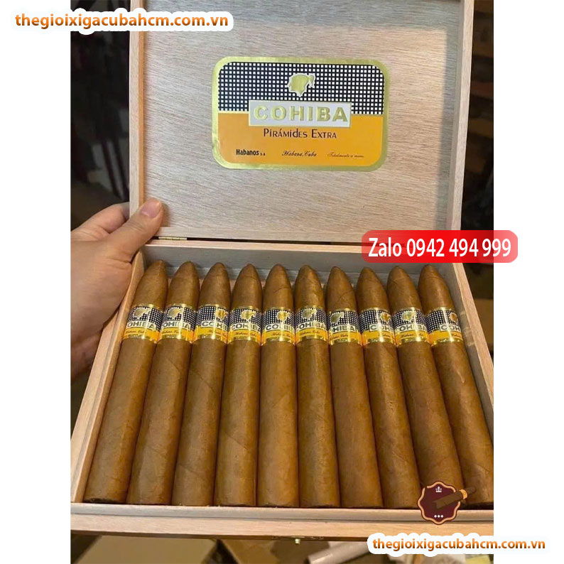 Xì gà Cohiba Piramides hộp gỗ 10 điếu hàng chính hãng Cuba