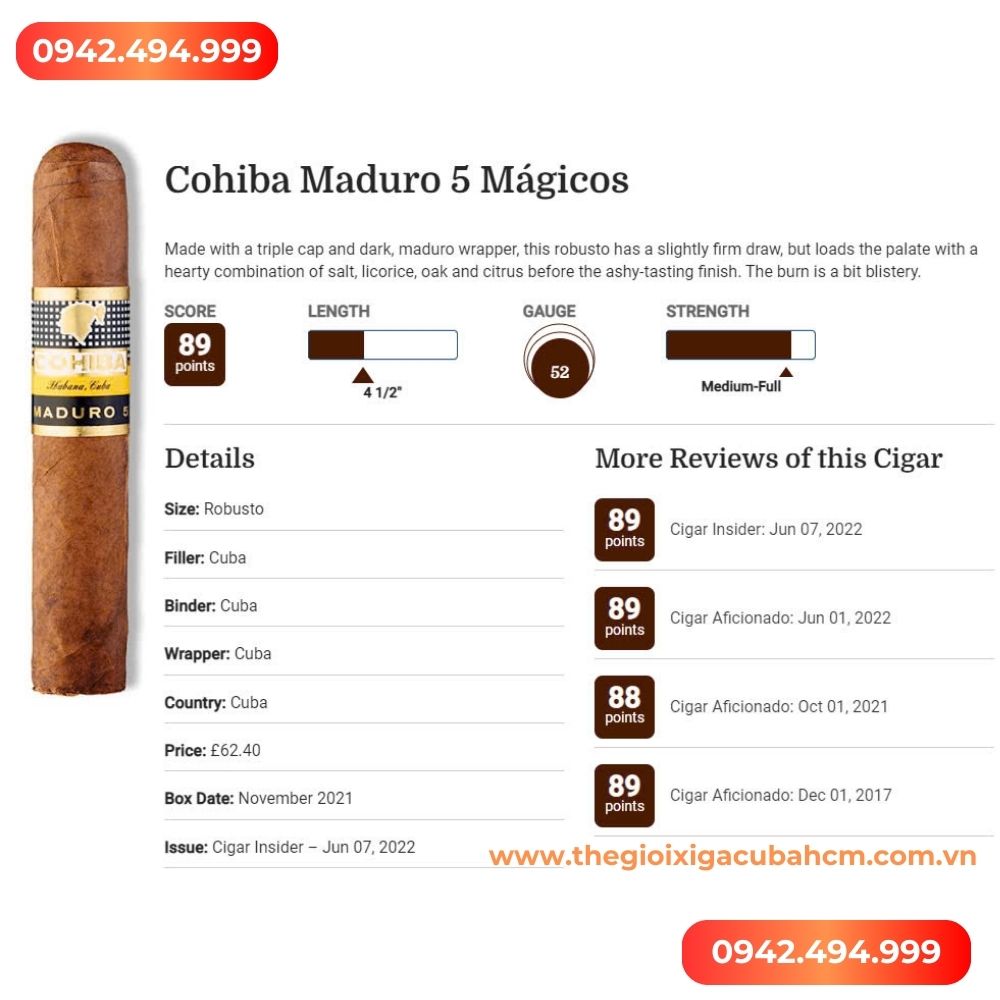 XÌ GÀ COHIBA  Maduro 5 Magicos hộp 25 điếu