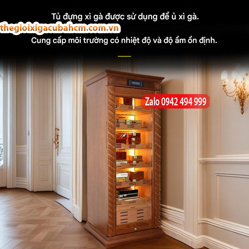 Tủ giữ nhiệt xì gà bằng gỗ tuyết tùng nguyên khối tùy chỉnh